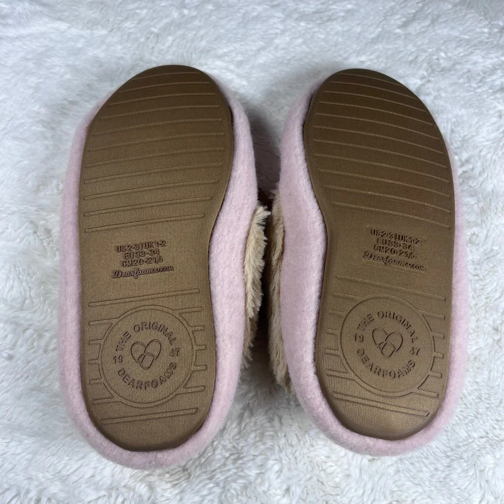 DLUXE by Dearfoams Pink‎ Memory Foam Slippers Bow Plush Fur Lined Girls NWT